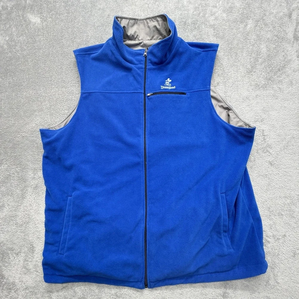 Disney Vest Mens 3XL Blue Reversible Hooded Fleece Lined Full Zip Pockets